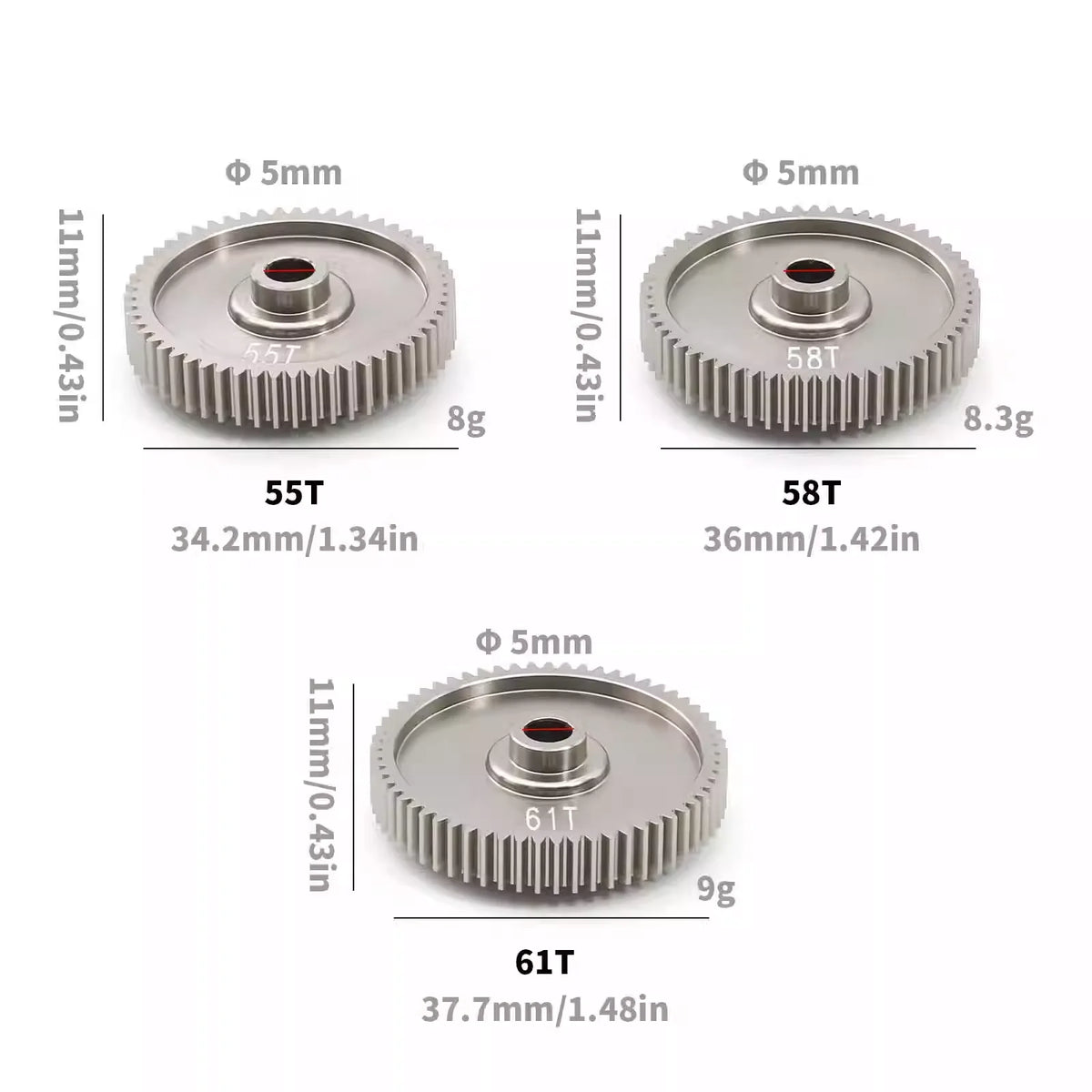55T 58T 61T Alloy Spur Gear Upgrade for Tamiya TT-01 RC Car