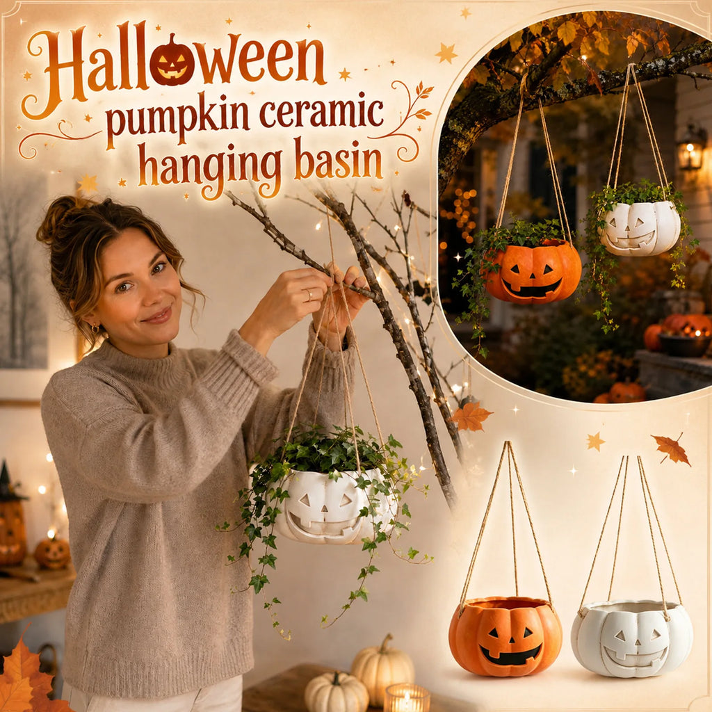Halloween Pumpkin Hanging Planter | Plastic Succulent Flower Pot