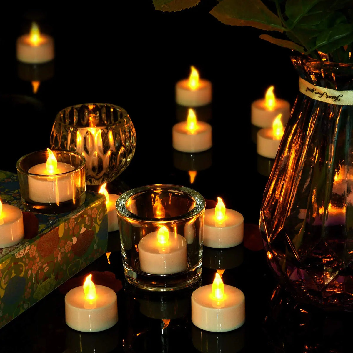12/24 Pack Flickering LED Flameless Tealight Candles Battery Operated