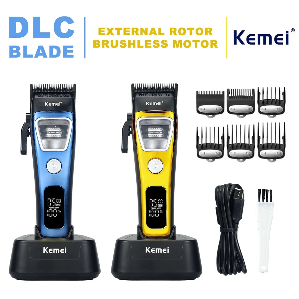 Kemei KM-1911 Pro Hair Clipper – DLC Blade, LED & Base Charger