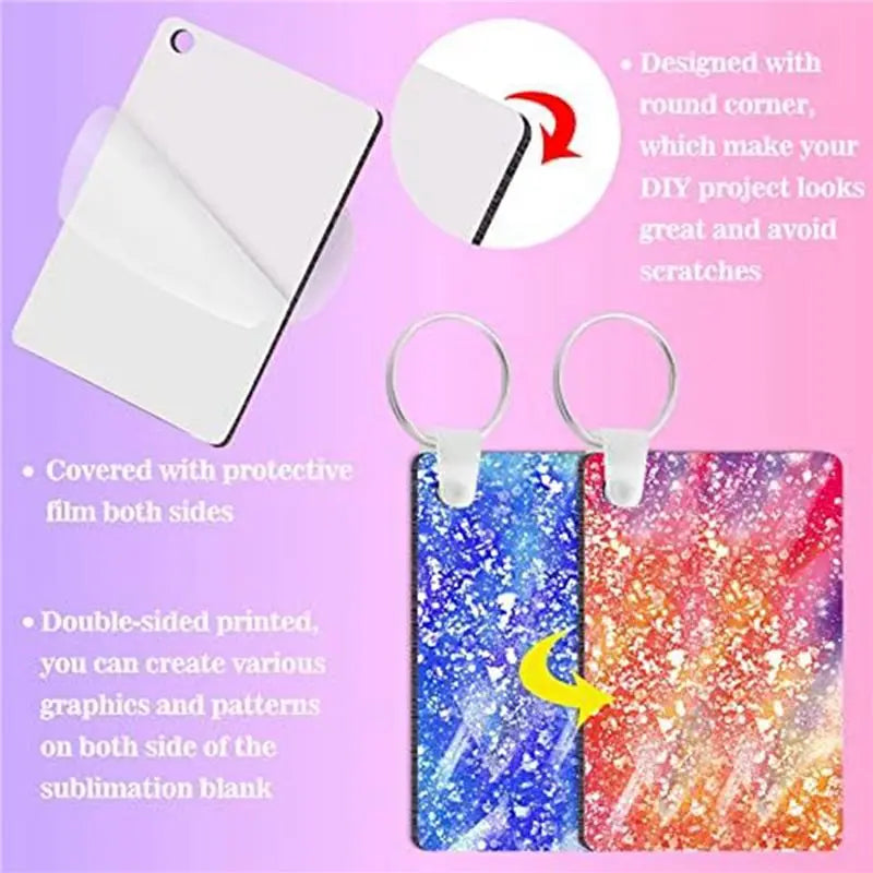 100-Pack Rectangle MDF Sublimation Keychain Blanks – Double-Sided