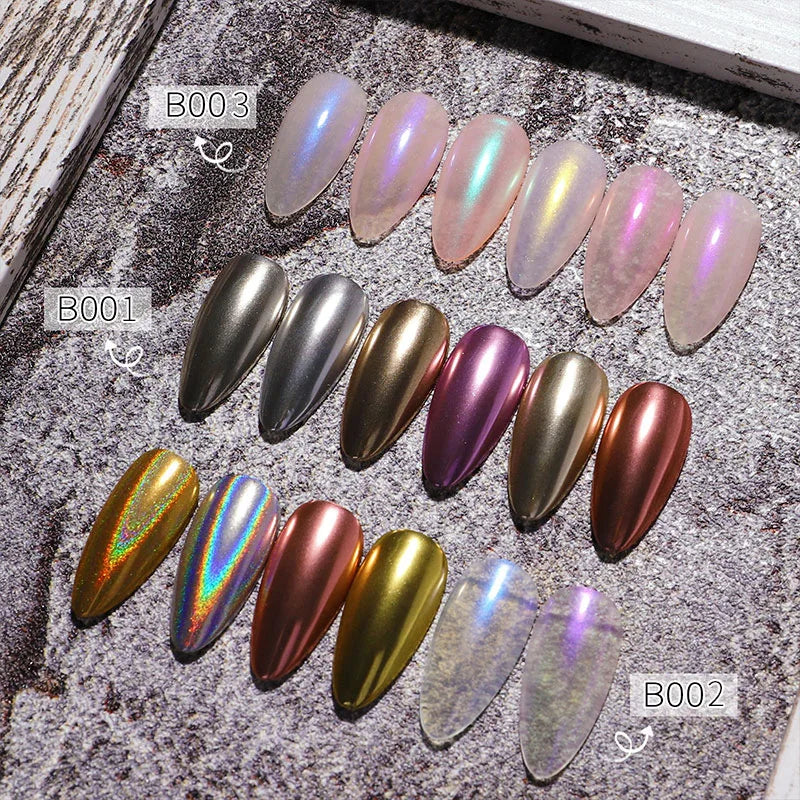 6-Color Solid Mirror Nail Powder – Aurora Holographic Glitter Set