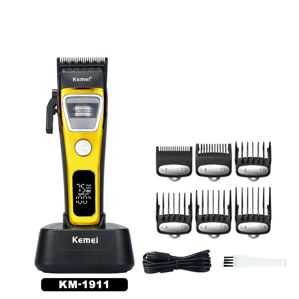 Kemei KM-1911 Pro Hair Clipper – DLC Blade, LED & Base Charger