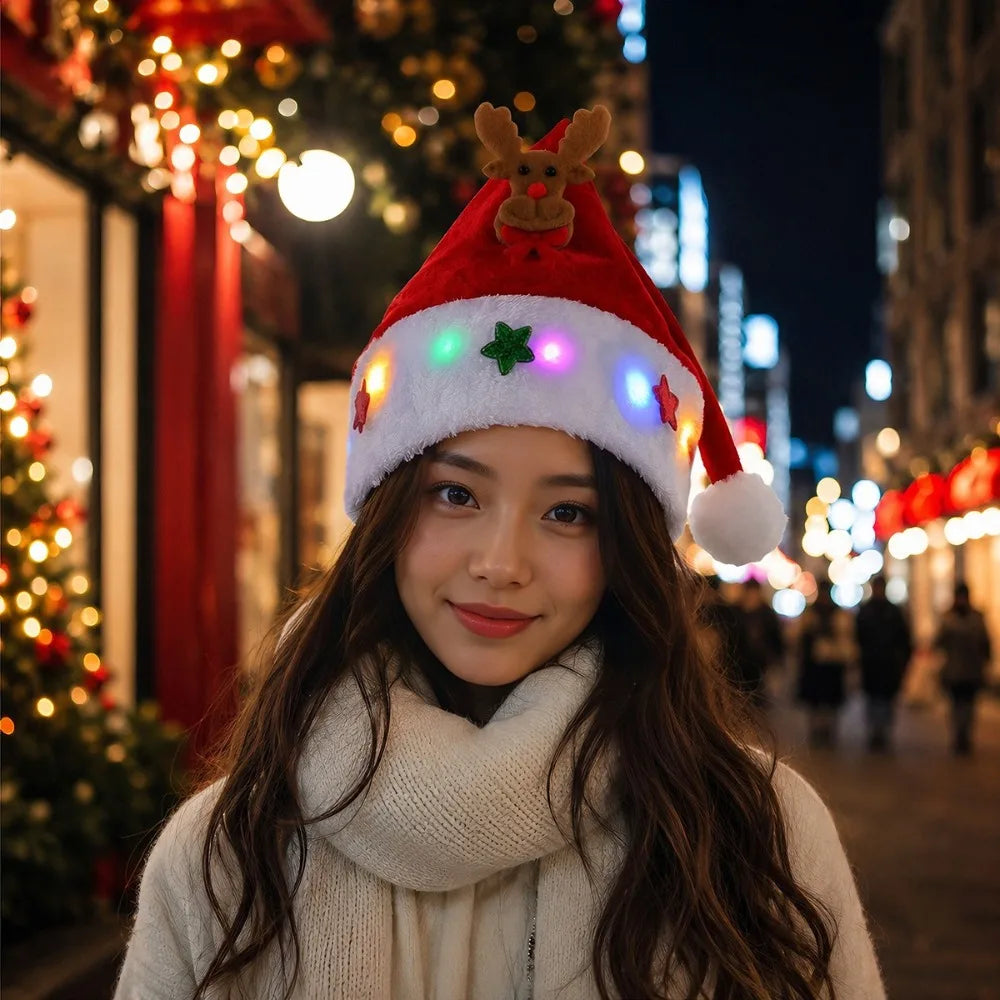 LED Light-Up Christmas Hat – Elk & Snowman Adjustable Cosplay