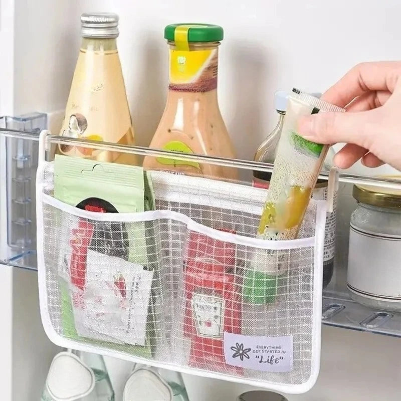 Double Compartment Fridge Hanging Mesh Organizer for Spices