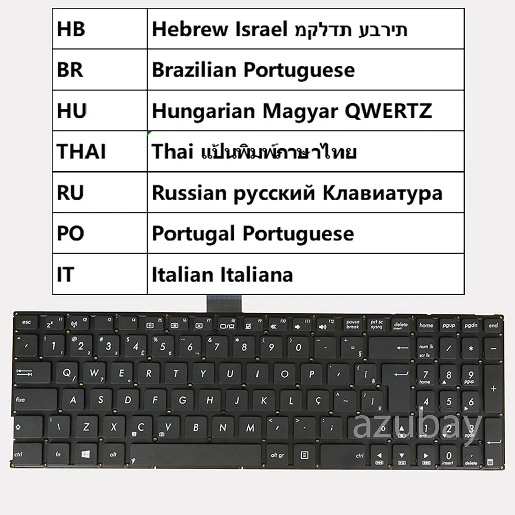 AZUBAY Replacement Keyboard Asus X555 K555L – Multi-Language