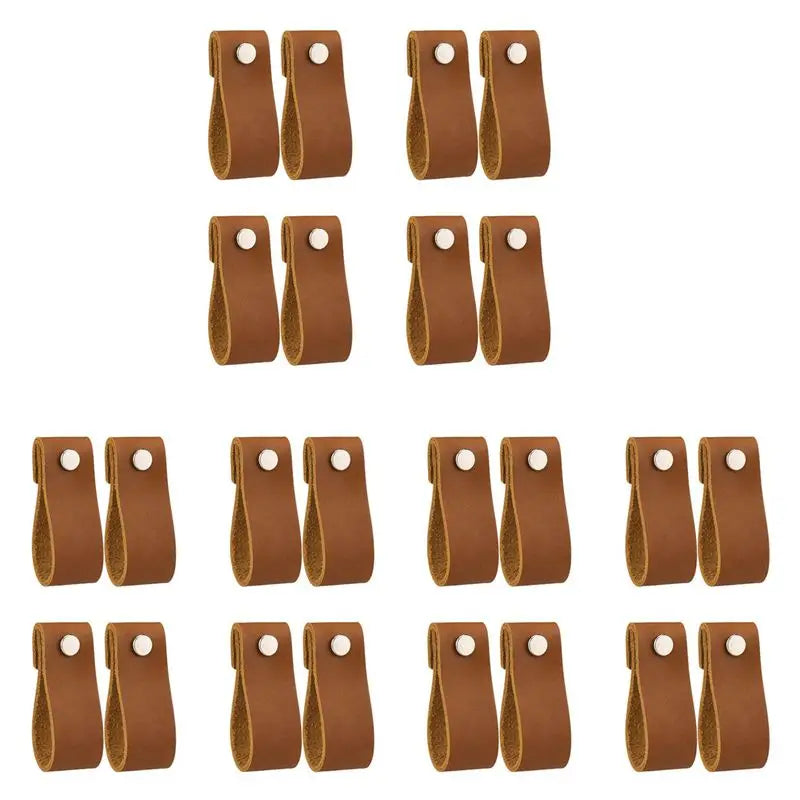 24-Pack Handmade Leather Drawer Pulls – Brown Cabinet Knobs