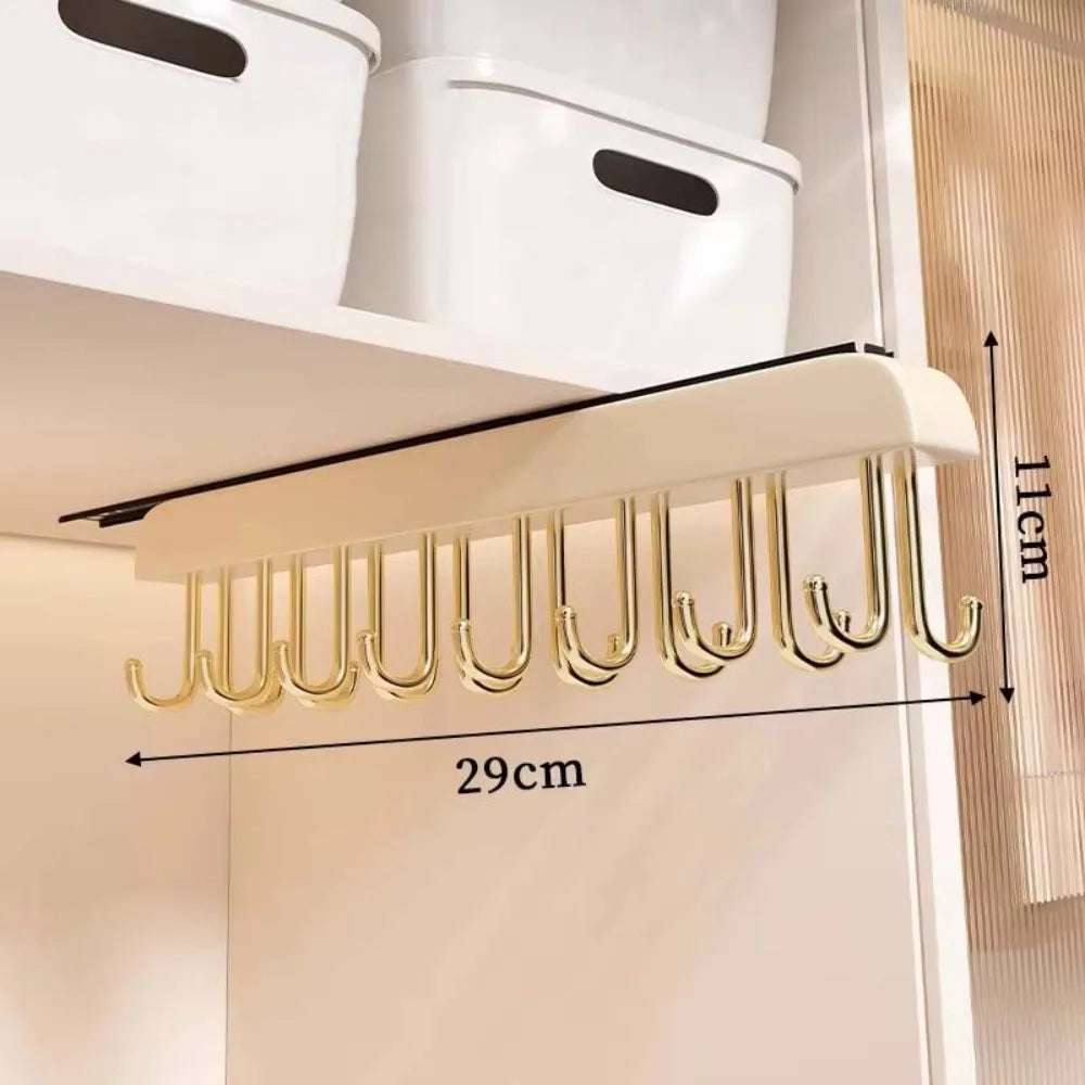 Wood Hat Organizer Rack – 16 Hook Retractable Hanger