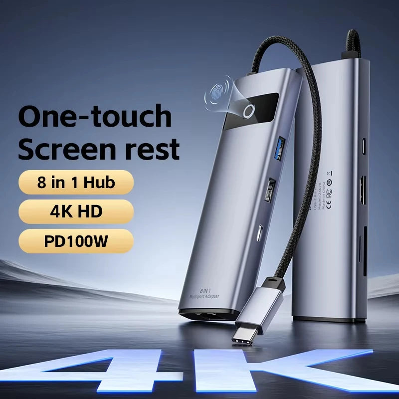 8-in-1 USB-C Hub – 4K HDMI, PD 100W, USB 3.0 & Ethernet