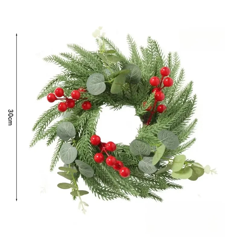 Artificial Christmas Pine Eucalyptus Wreath with Red Berries