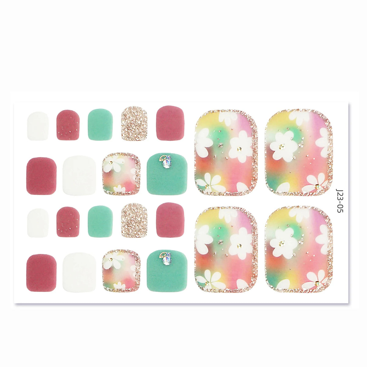 Glitter Toe Nail Stickers – 22-Tip Full Cover DIY Nail Art Decals