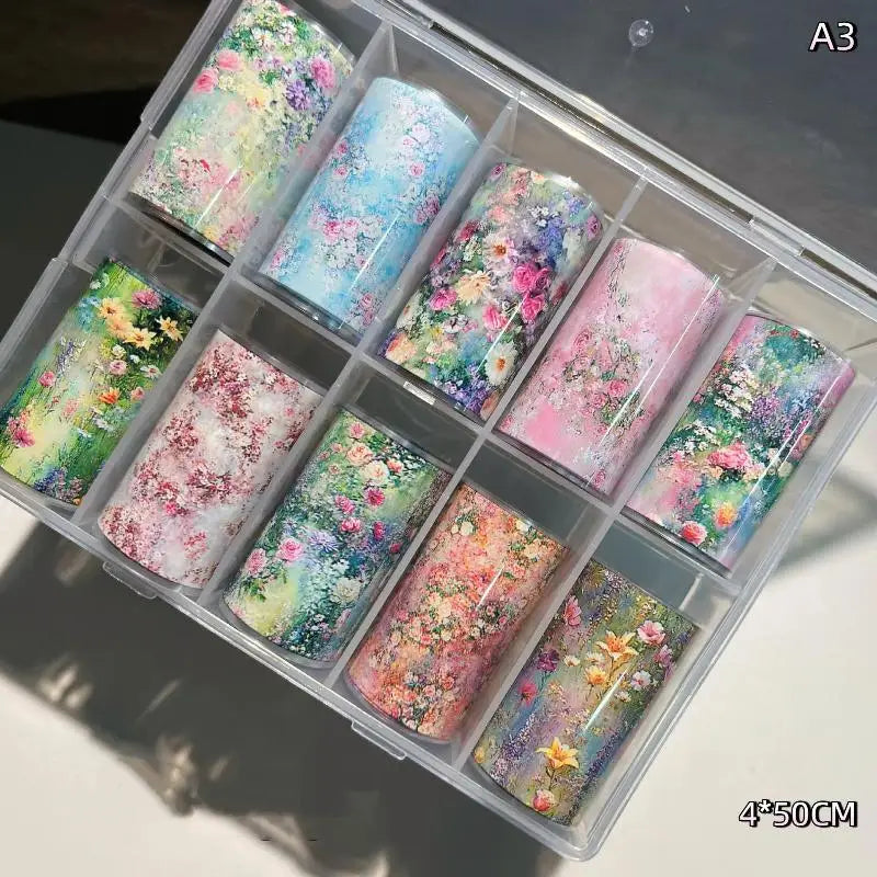 Nail Foils 10 Rolls Flower Rose Transfer Paper DIY Manicure