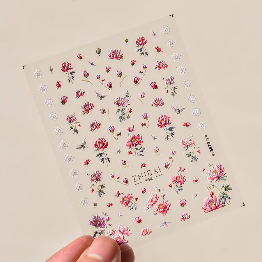 Red Spider Lily & Peony Nail Stickers – Floral Manicure Decals