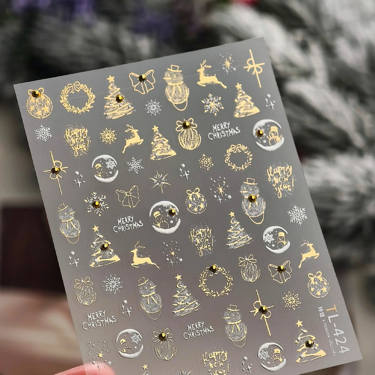 Christmas Metal Nail Stickers 3D Trees Snowflakes Snowmen DIY