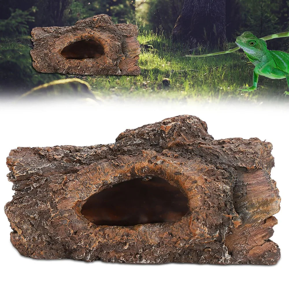 Resin Reptile Hide Cave Tree Bark Terrarium Hideout Decor