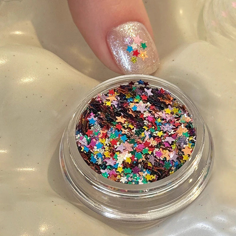 3D Star Nail Glitter Sequins – Mixed Color Nail Art Flakes