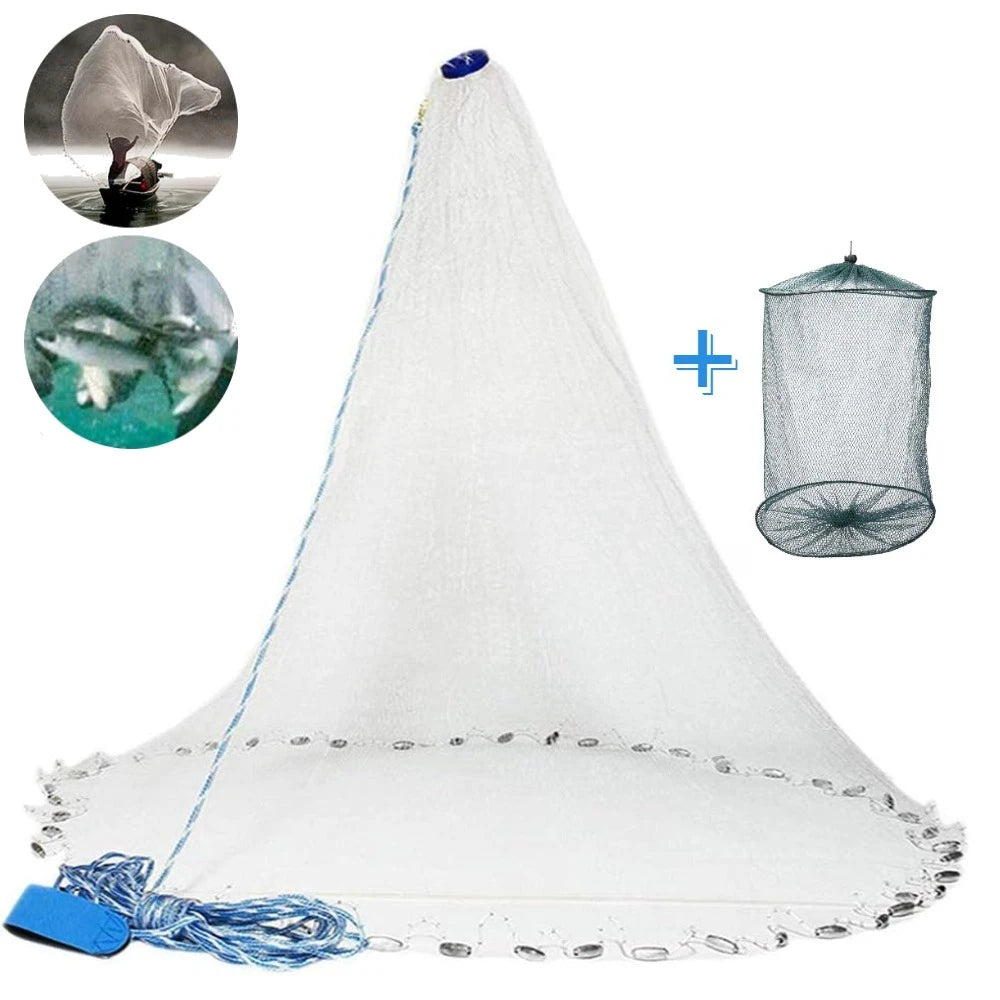 VIBE Fishing Cast Net 3–10ft Nylon Monofilament Bait Net with Sinkers