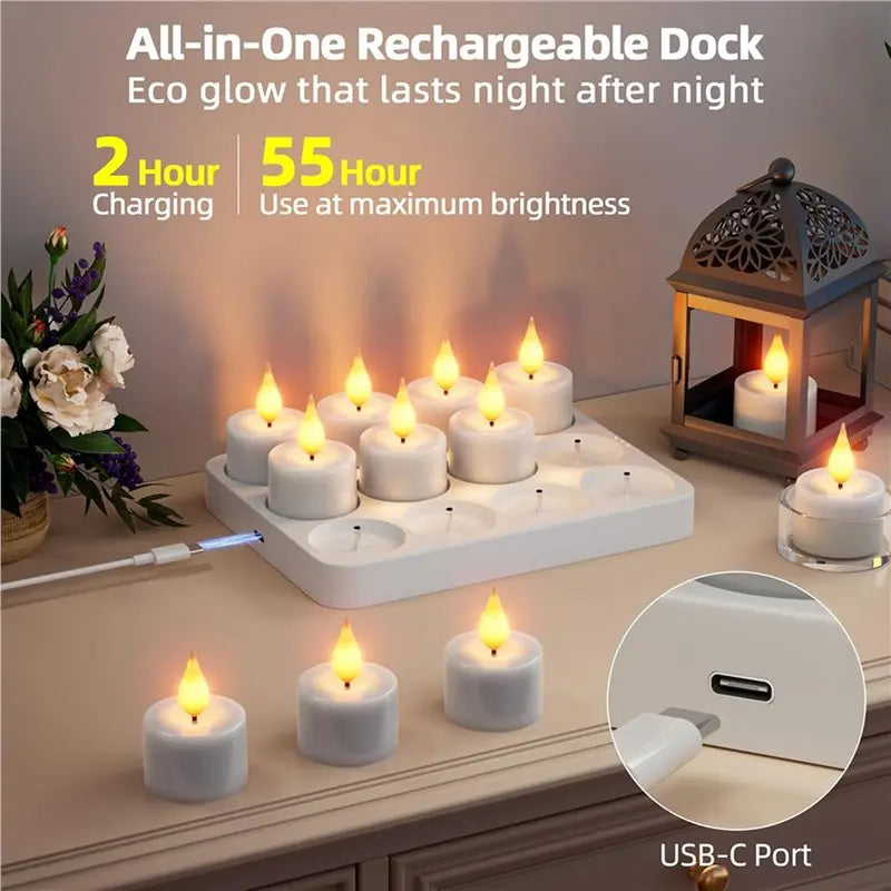 48-Pack Rechargeable Flameless LED Tea Light Candles with Remote