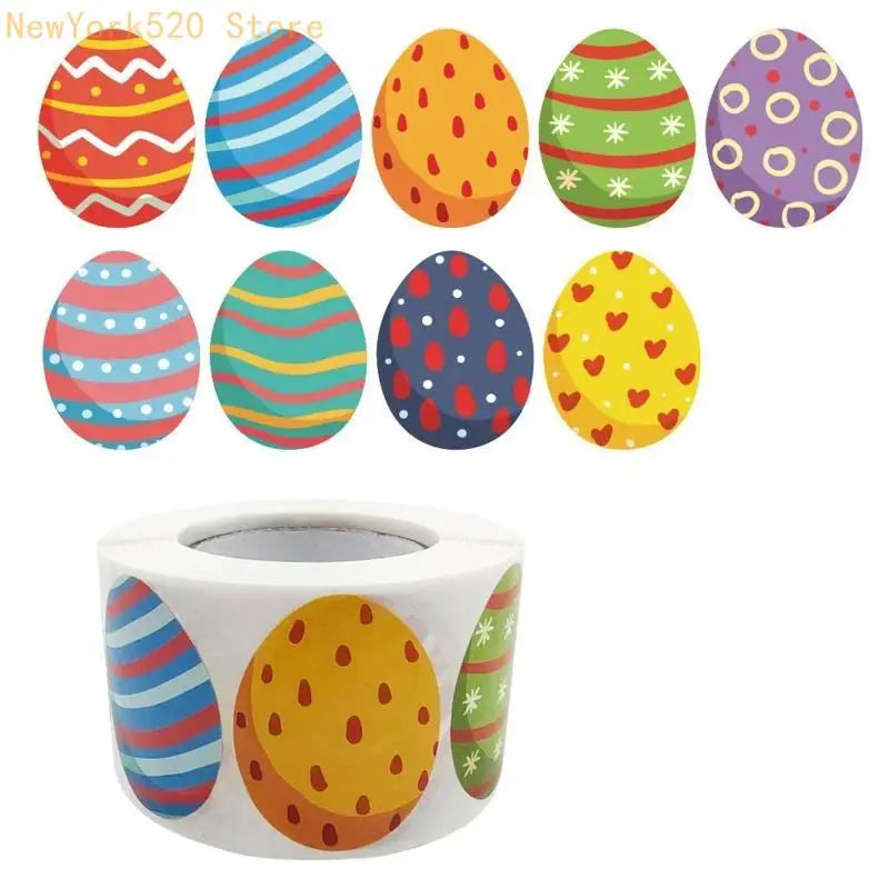 500pcs Happy Easter Egg Stickers Roll – Party Seals & Labels
