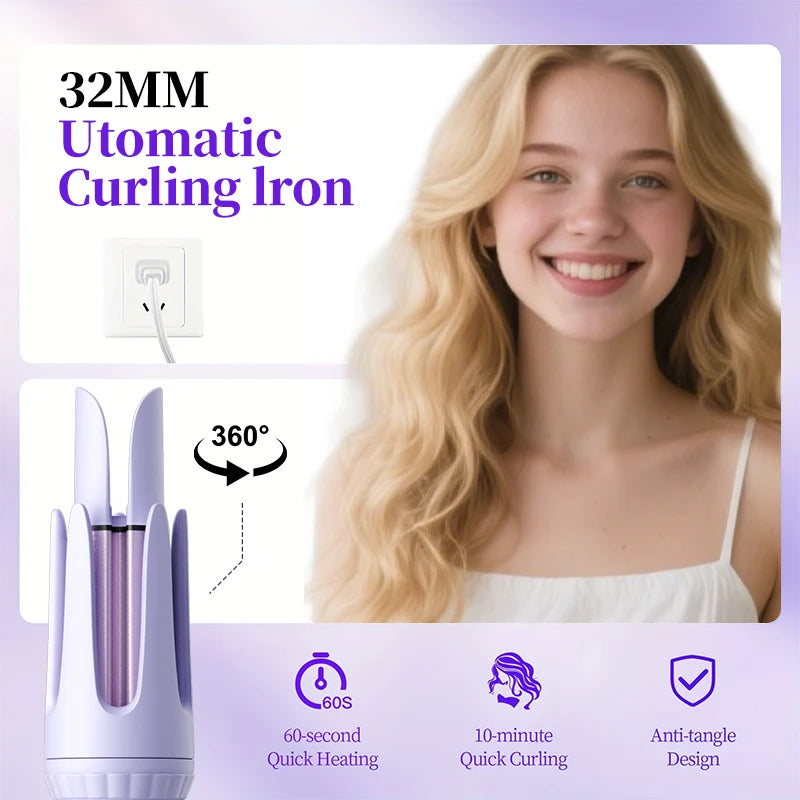 32MM Automatic Hair Curler – Ceramic Auto-Rotating Wand