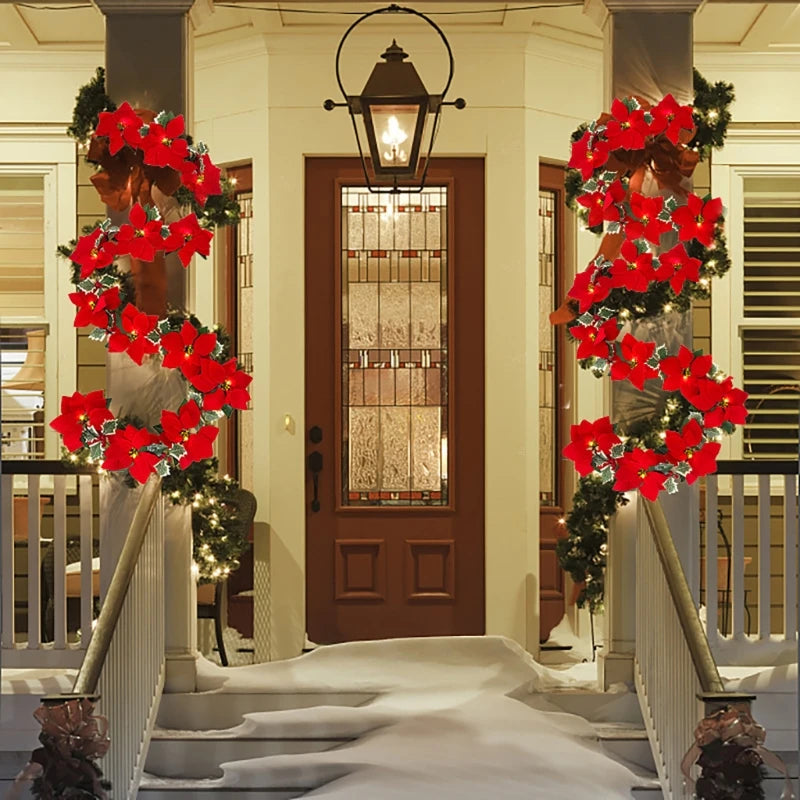2M Christmas Poinsettia LED Garland – 10 LEDs, Red Berries