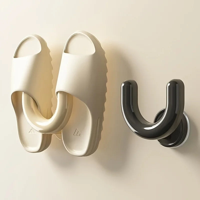 Wall-Mounted Suction Cup Slipper Rack & Shoe Hook Organizer