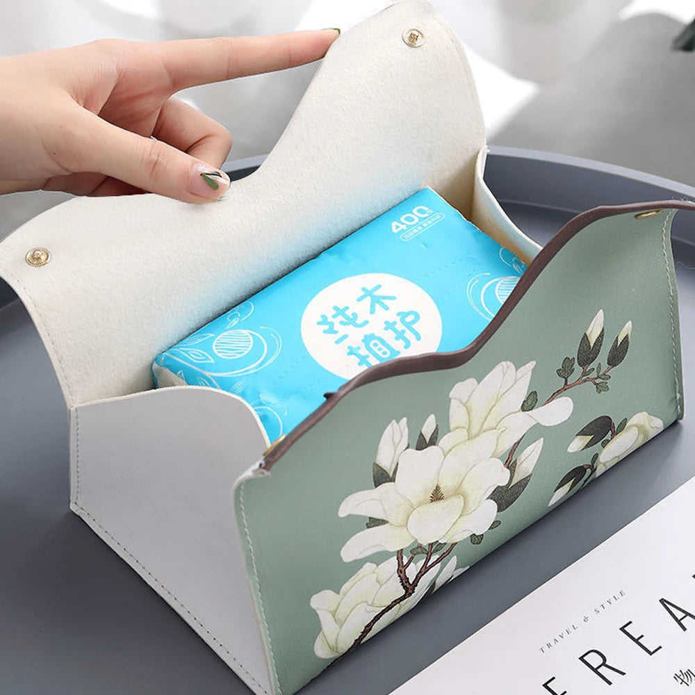 KindFuny Chinese Style PU Leather Tissue Box Holder