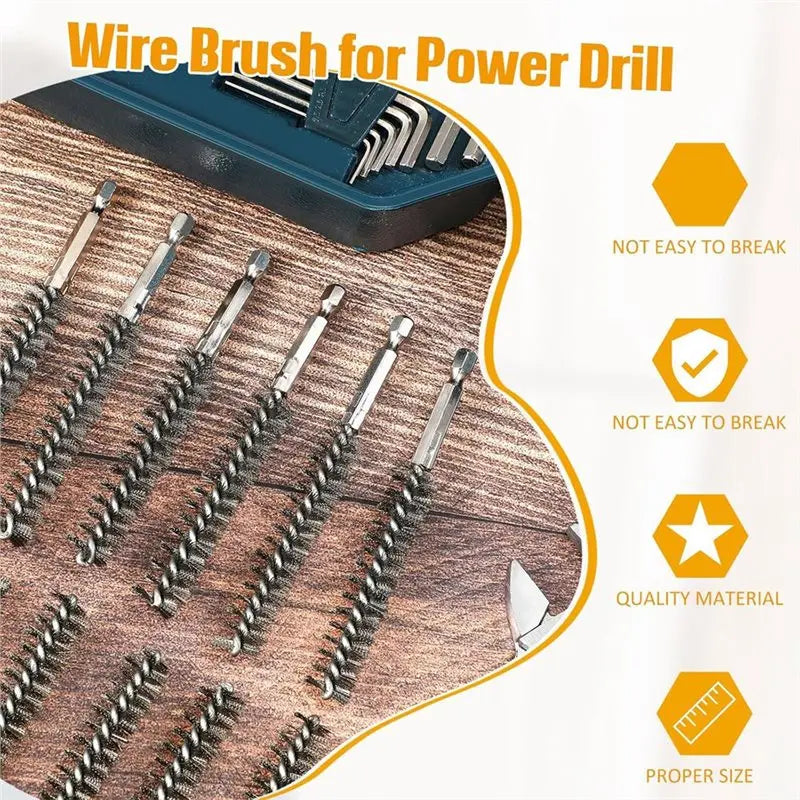 40-Pc Power Drill Wire Bore Brush Set | Hex Shank