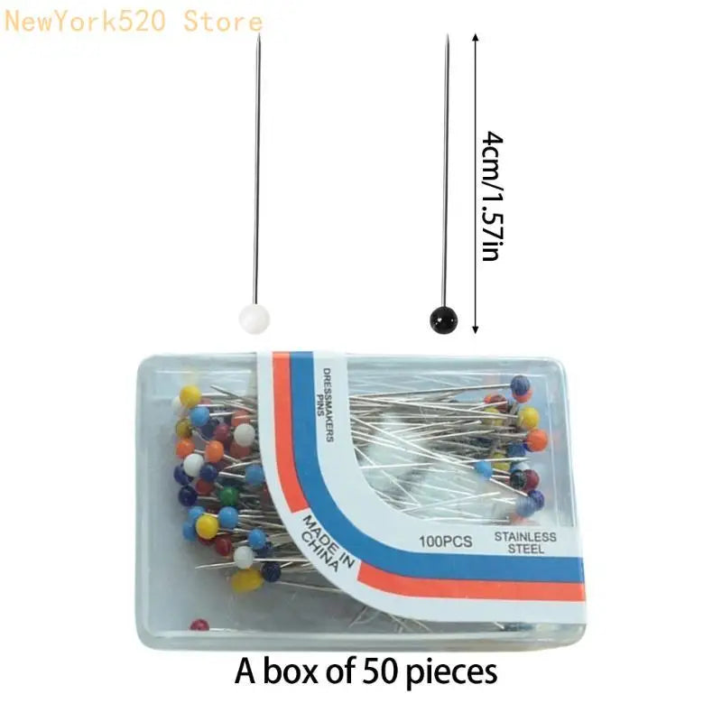 50 Pcs Colourful Glass Head Sewing Pins for Quilting & Fabric