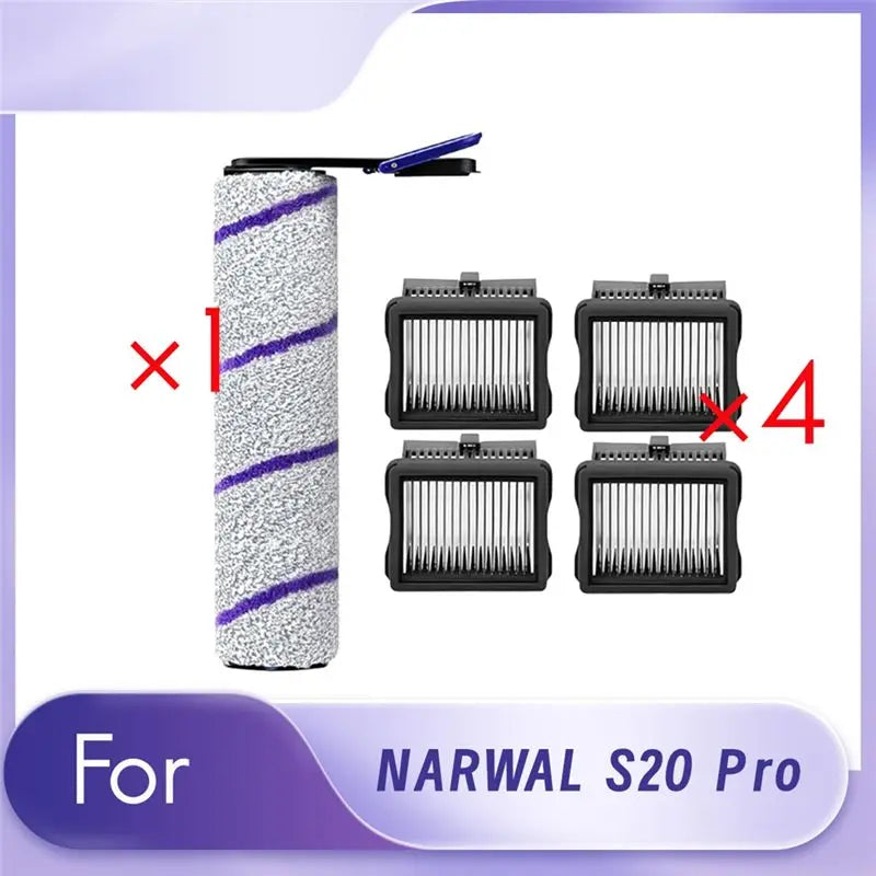 Narwal S20 Pro Replacement Roller Brush & 4 HEPA Filters Kit