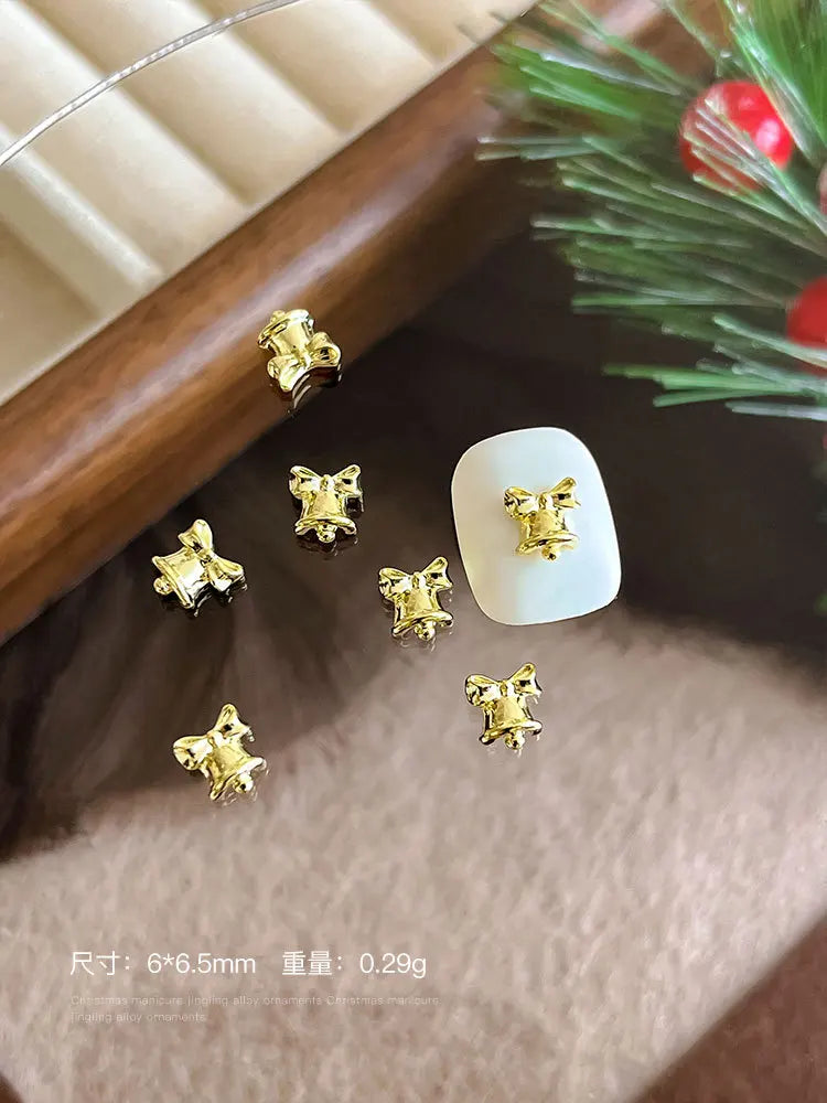 10pc 3D Christmas Bell Nail Charms – Gold & Silver Alloy DIY