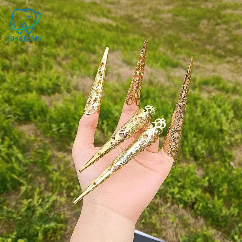 5Pcs Gold Metal Finger Nail Guards for Dance & Cosplay