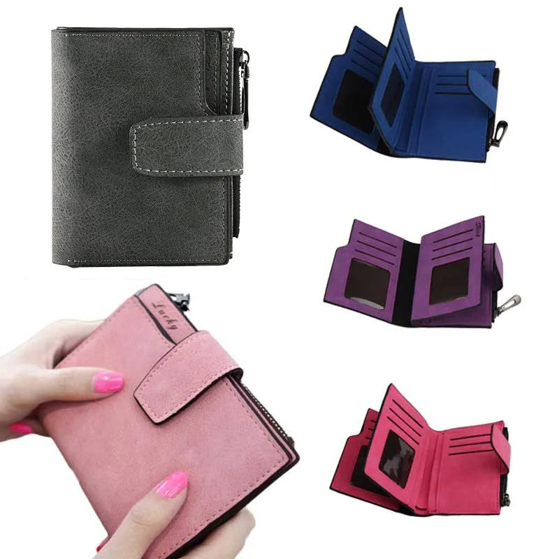 Women's Bifold Wallet Compact Card Holder with Clear Window