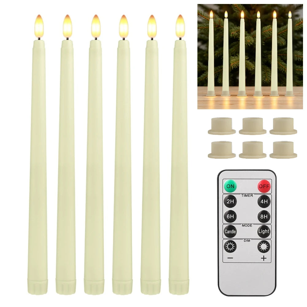 6 Flameless LED Taper Candles with 10-Key Remote | Battery