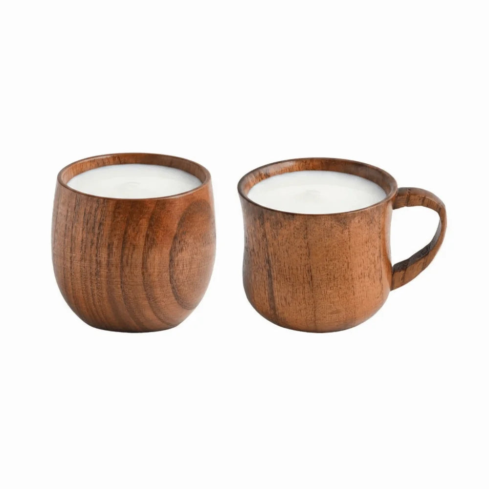 Solid Wood Retro Handle Coffee Mug – Heat Resistant Wooden Cup