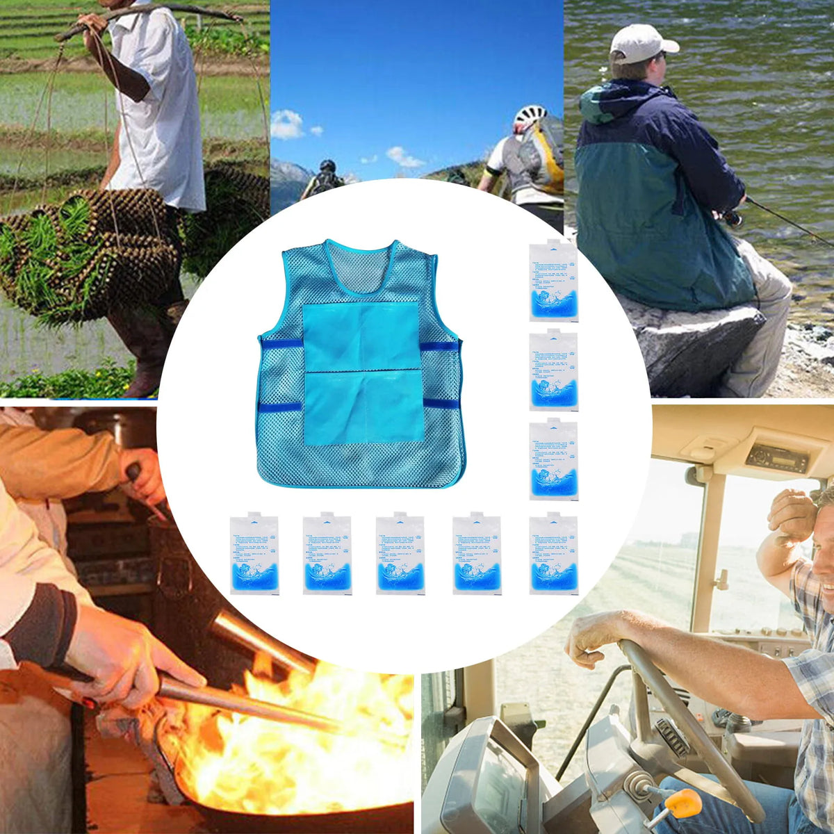 VIBE Cooling Ice Pack Vest with 8 Ice Packs | Summer Outdoor