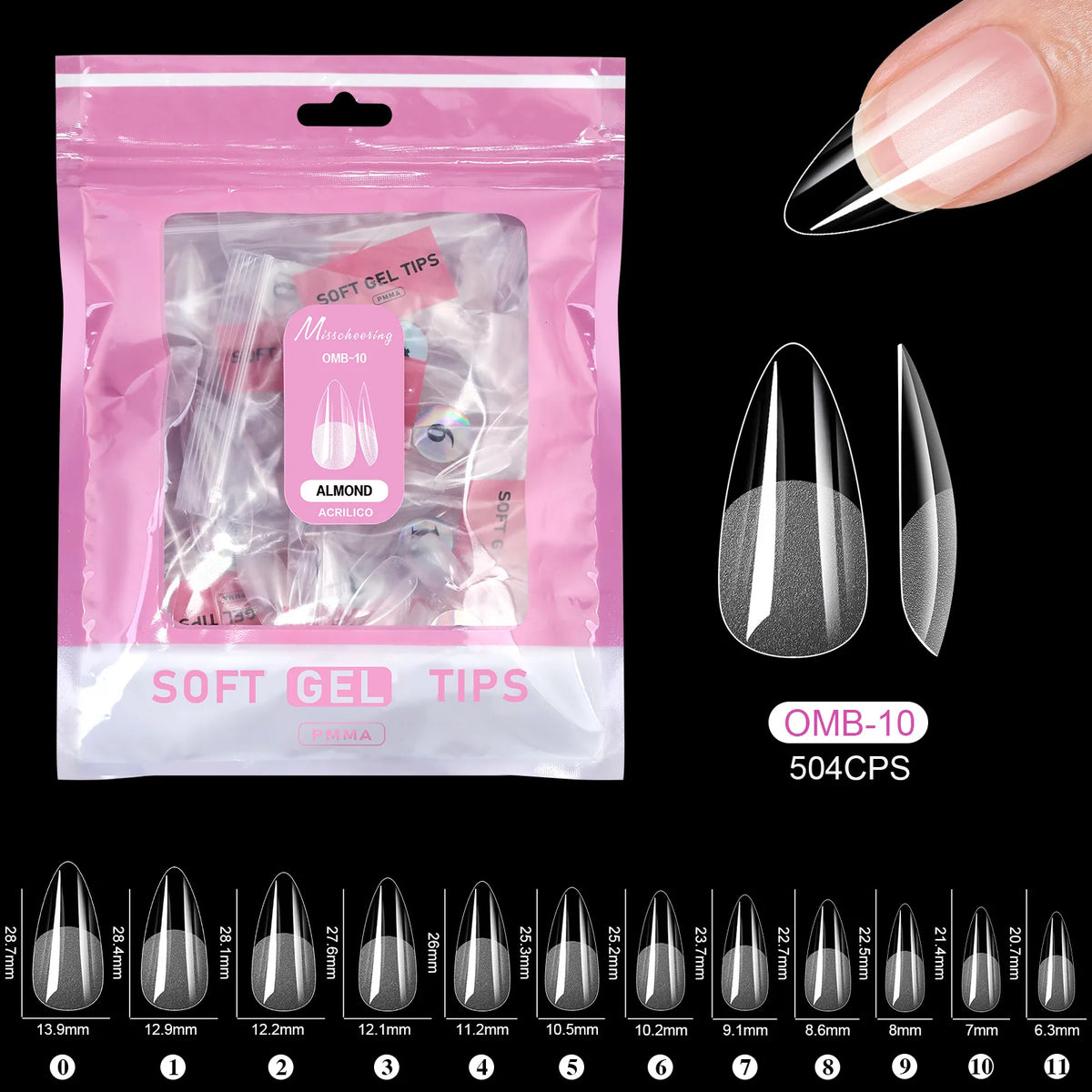 504pcs Acrylic Fake Nail Tips – 14 Styles, 12 Sizes | Misscheering