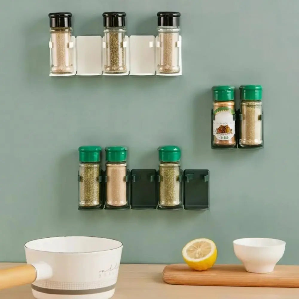 Wall Mounted Spice Jar Holder – No-Drill Self-Adhesive Rack