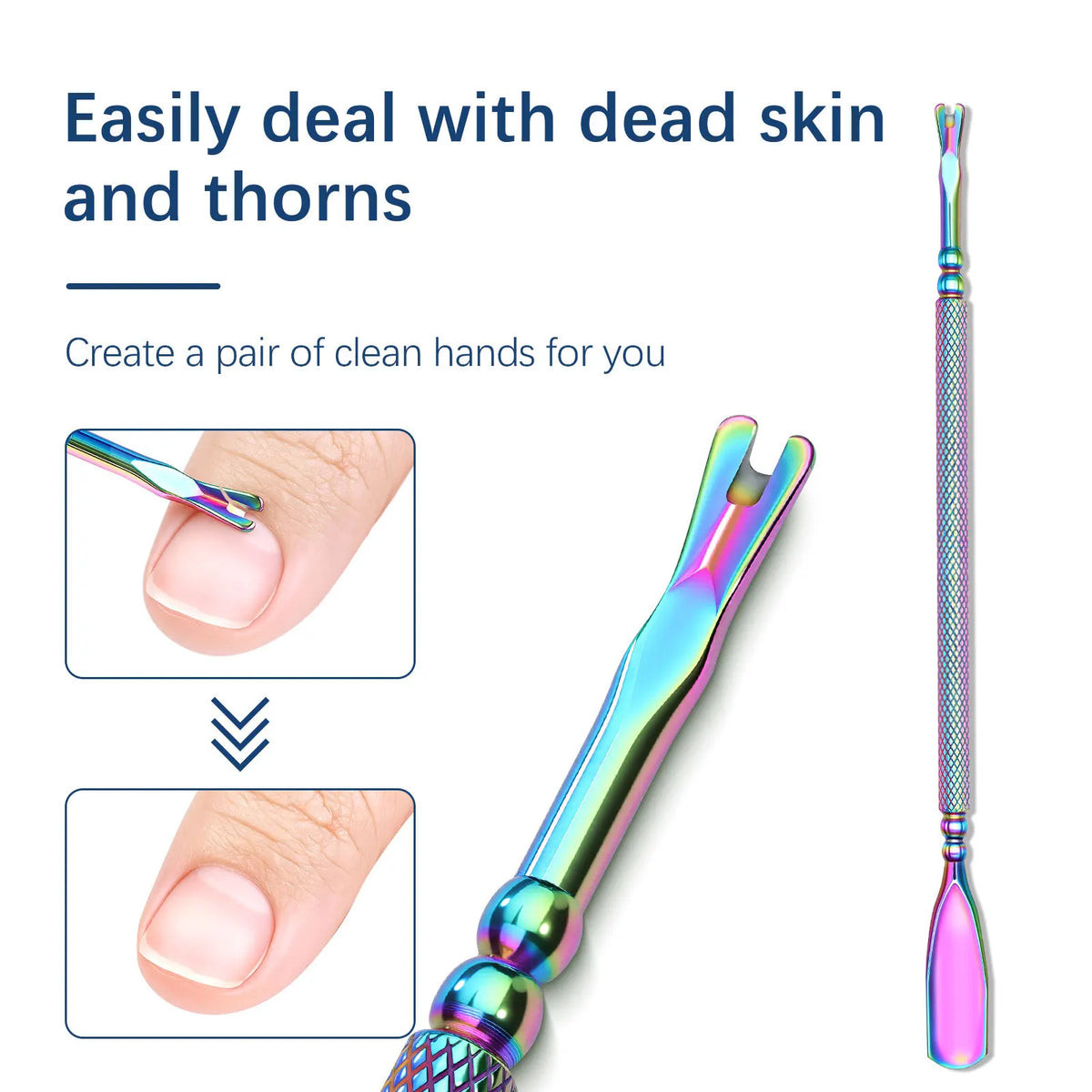 Rainbow Plated Double-Ended Cuticle Pusher | Stainless Steel