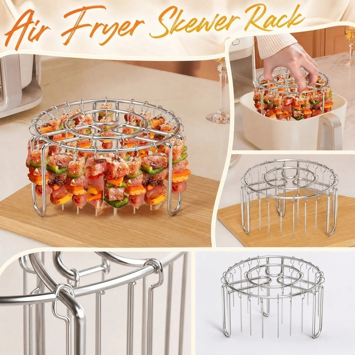 Stainless Steel Vertical BBQ Skewer Rack with 24 Skewers
