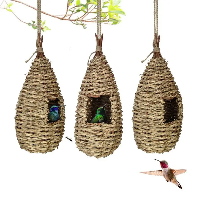 Hand Woven Hanging Birdhouses – 5-Pack Natural Grass Outdoor Nest
