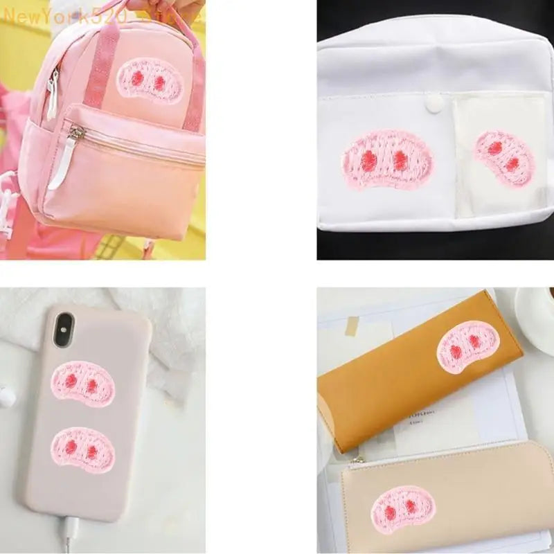 50 Pcs Pink Pig Nose Embroidered Iron-On Sew-On Patches