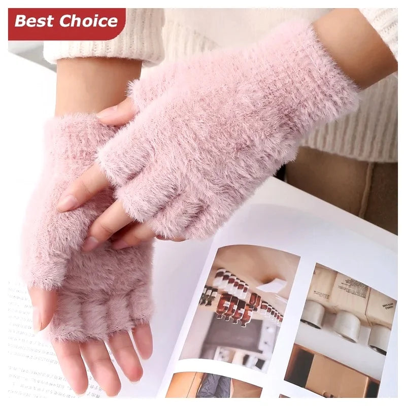 Plush Half Finger Winter Gloves – Unisex Warm Driving Gloves
