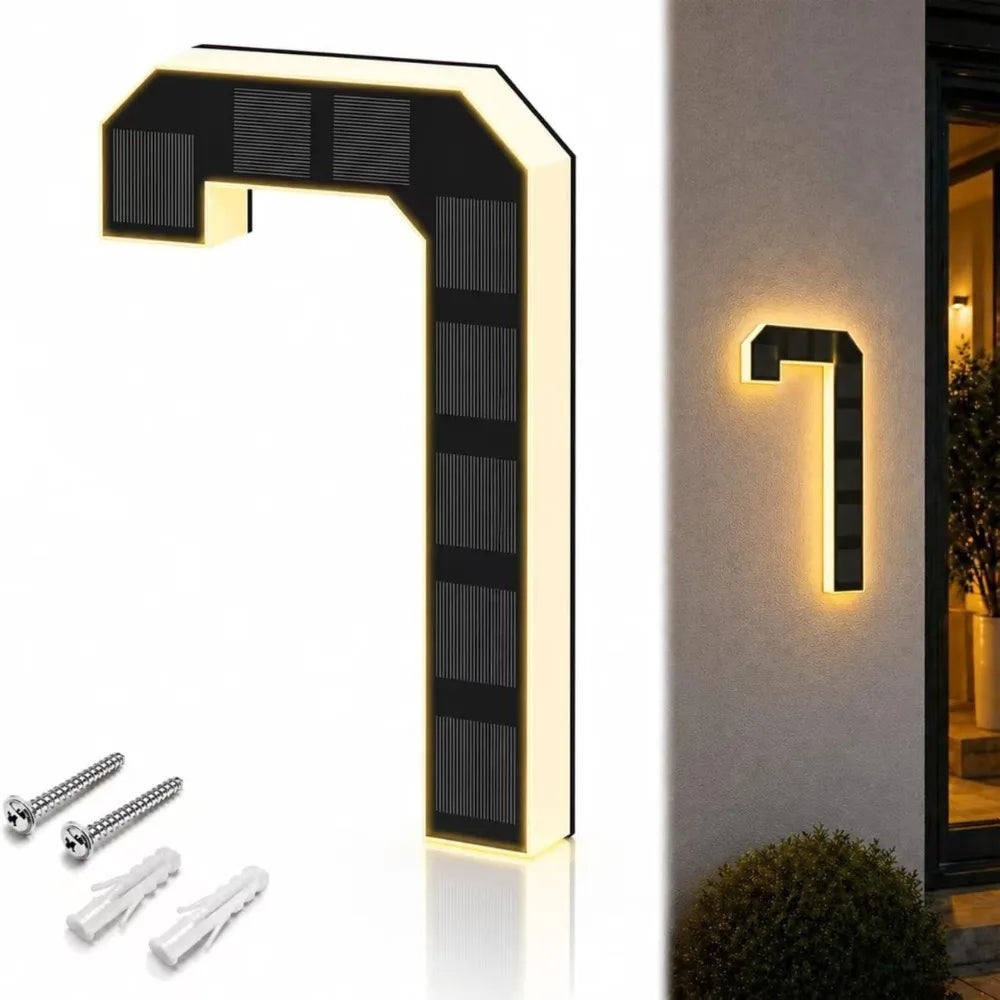 Solar LED House Numbers 6.7" IP44 Waterproof – Auto Night Light