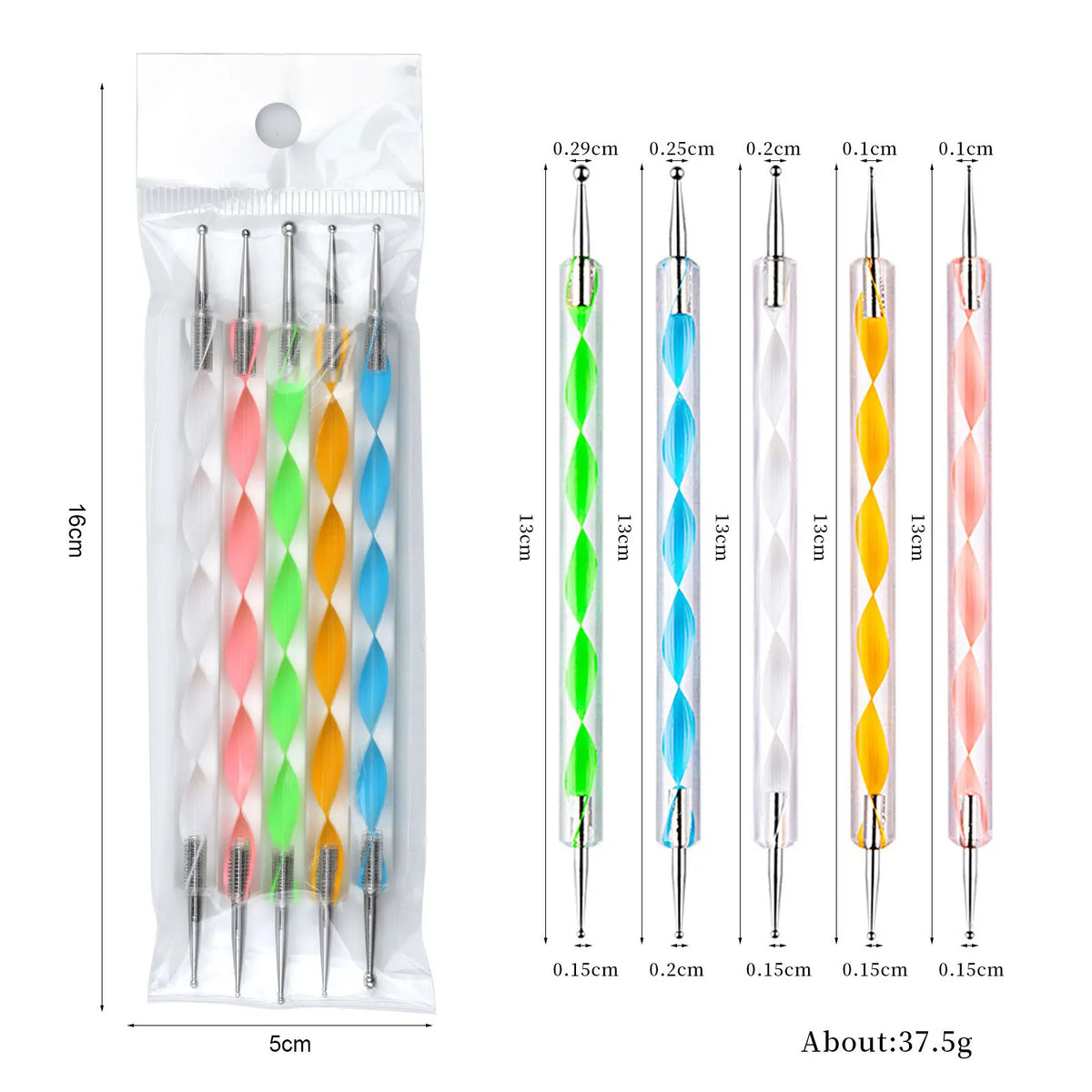 5-Piece Dual-End Nail Dotting Pen Set – Rhinestone Picker Tool