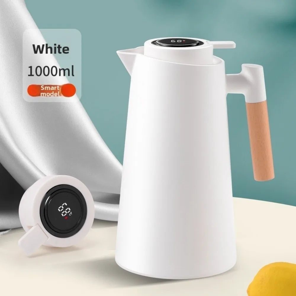 1L Smart Temp Display Vacuum Thermal Flask – Glass Liner & Wood Handle