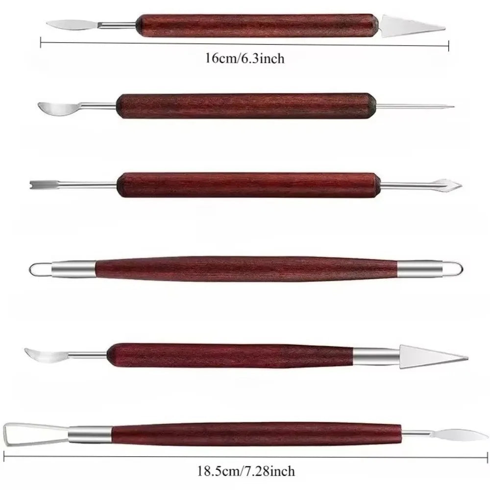 6-Piece Clay Sculpting Set – Double-Ended Wire Tools, Red Wood