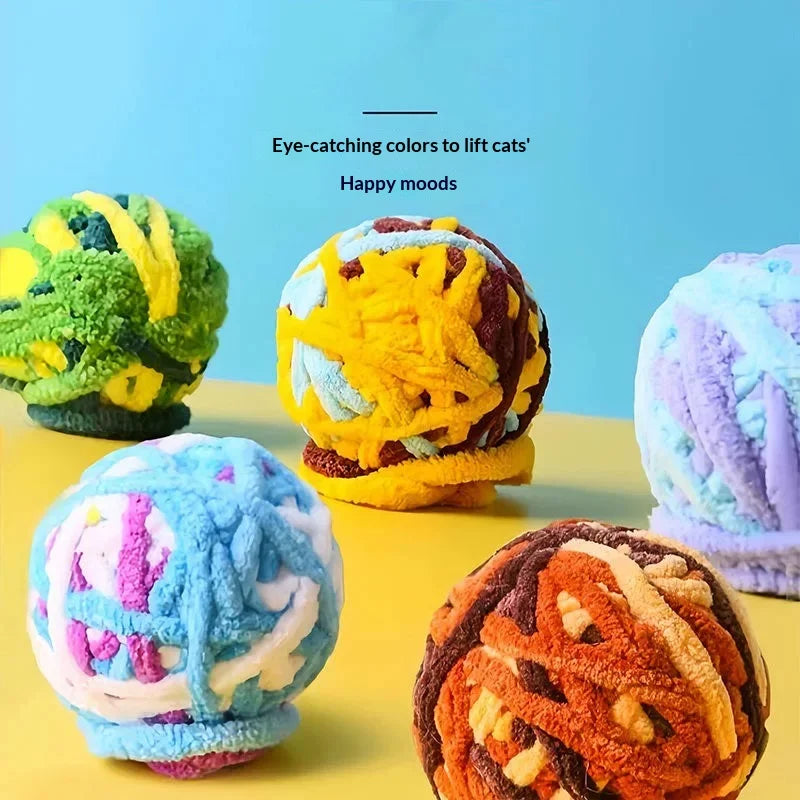 Colorful Yarn Cat Toy Ball with Bell & Long Tail | Interactive
