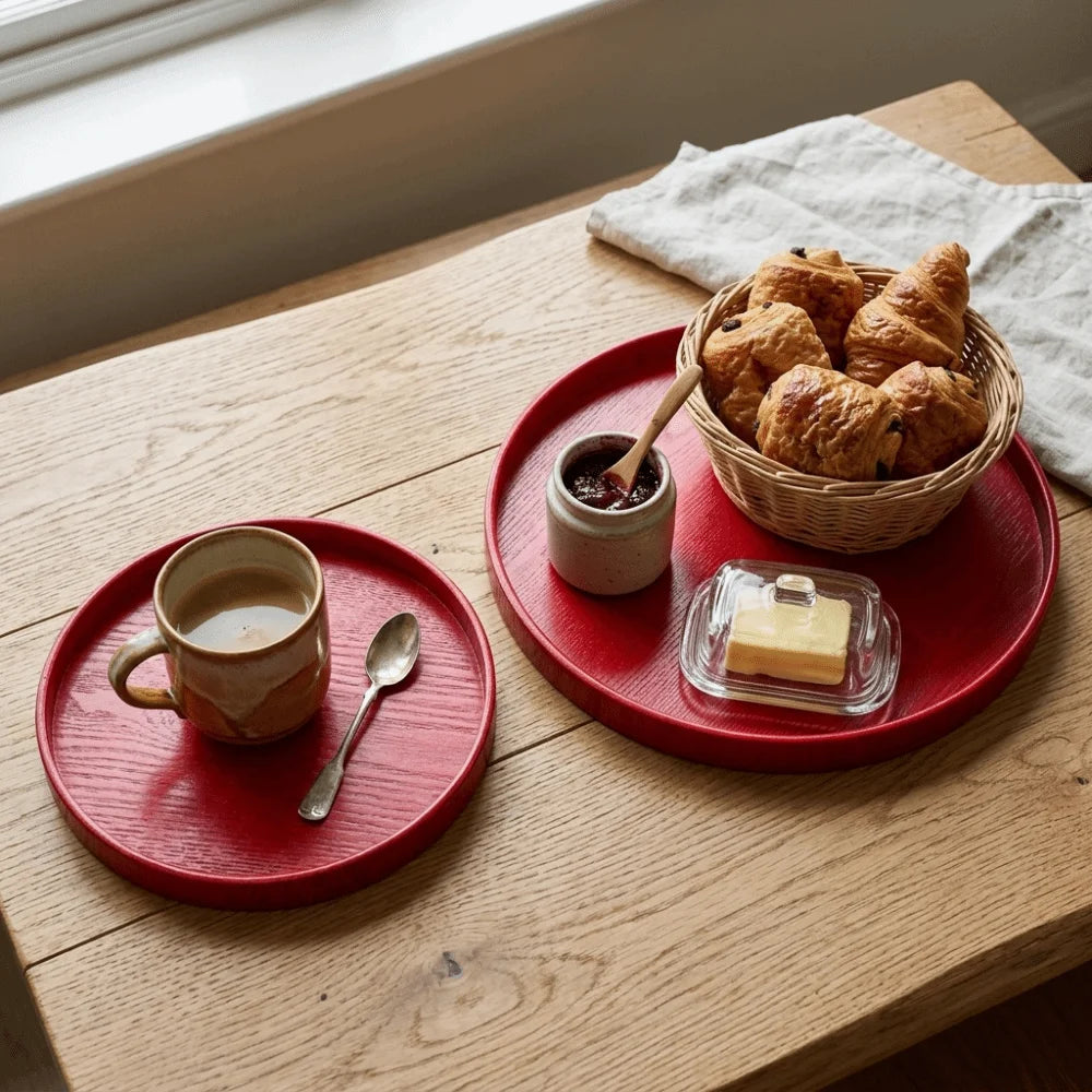 2-Pack Solid Wood Round Serving Trays – Snack & Drink Platters