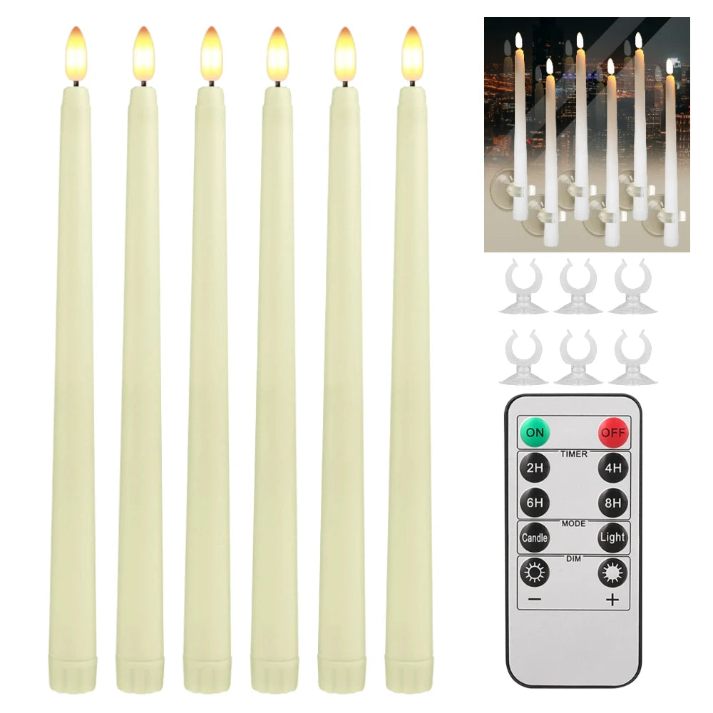 6 Flameless LED Taper Candles with 10-Key Remote | Battery